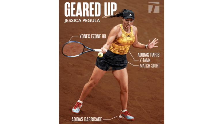 Jessica Pegula wears Adidas gear and plays with Yonex racquets.