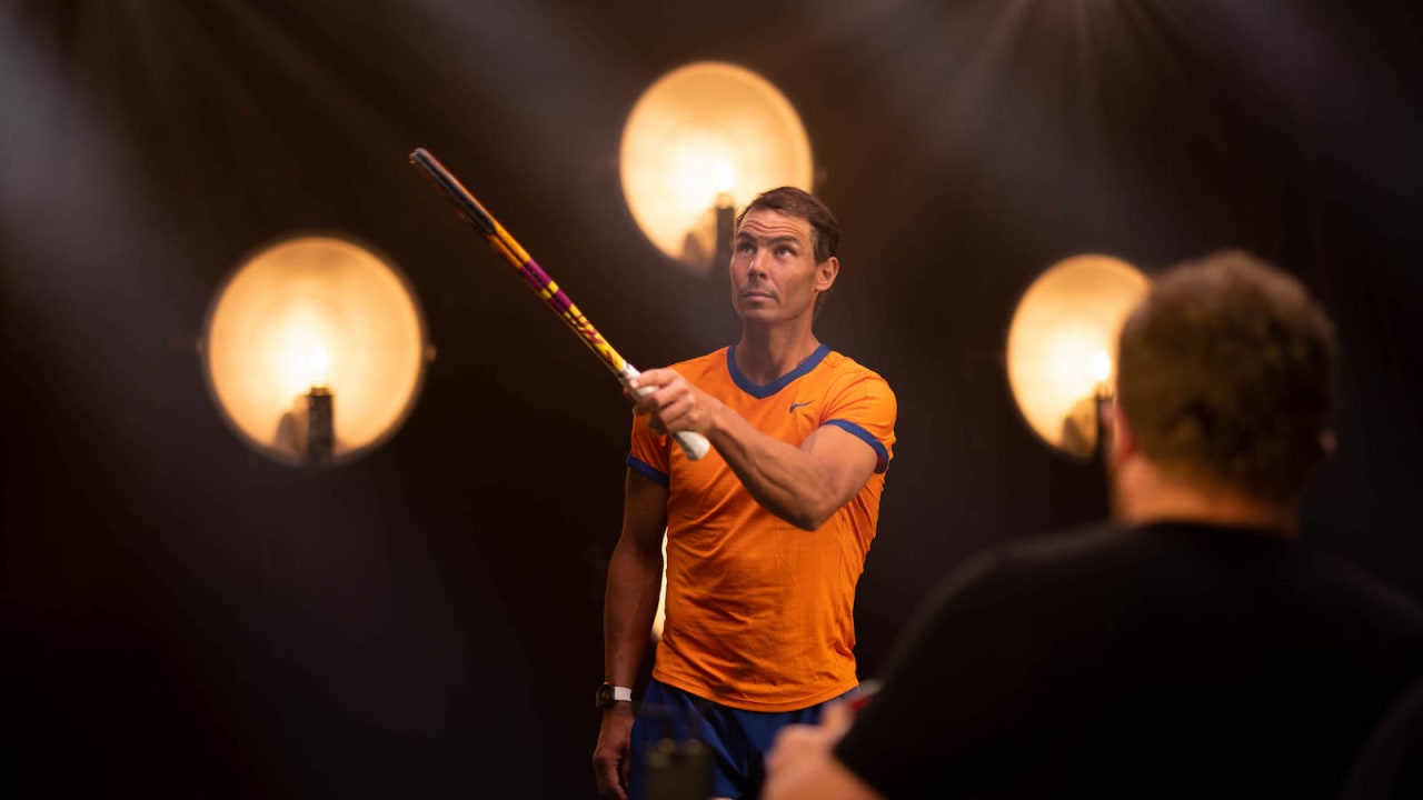 Rafael Nadal visits the Tennis Channel tent at Indian Wells Tennis