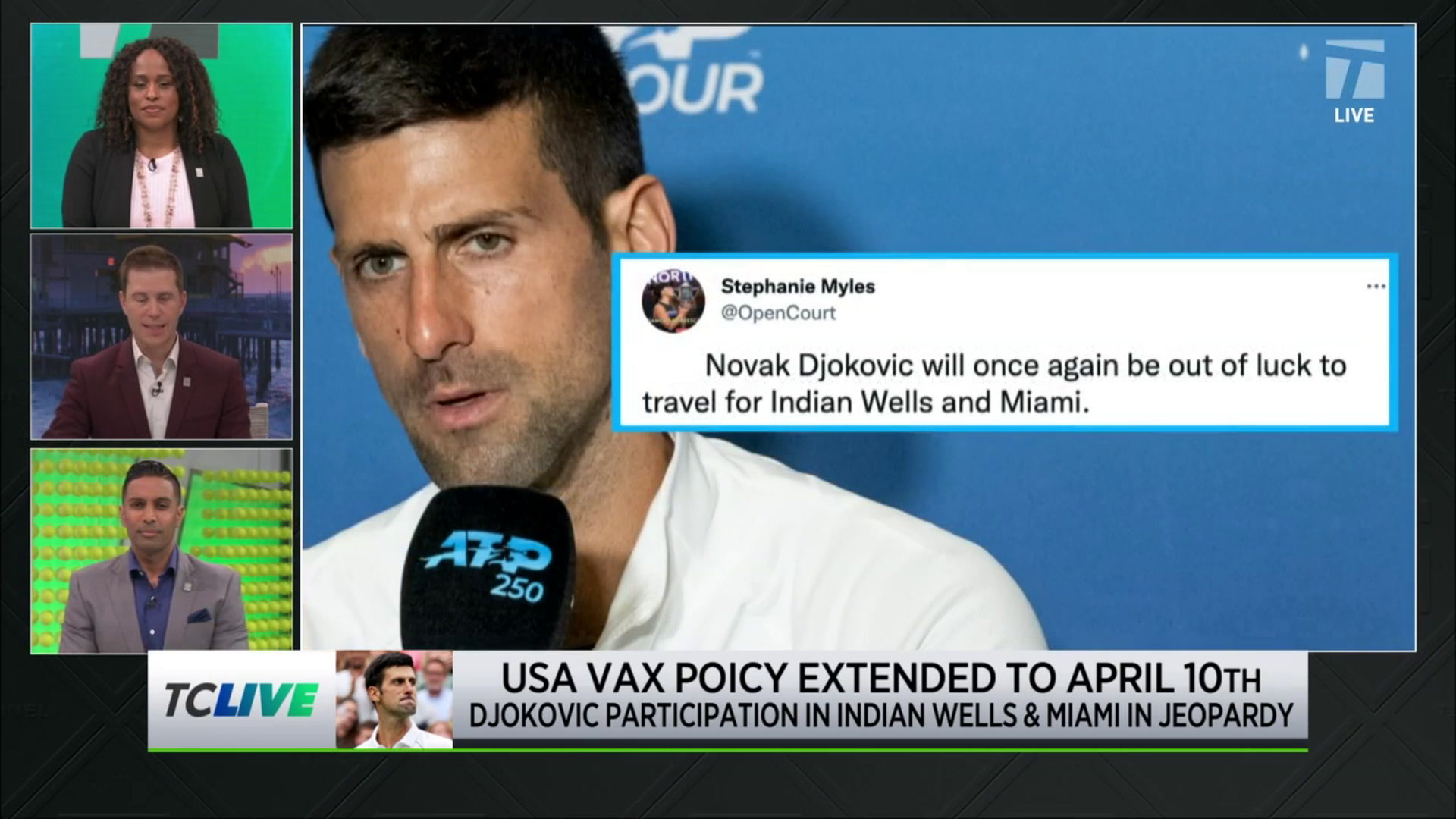 An update on Djokovics status for Indian Wells and Miami Tennis Channel Live Tennis