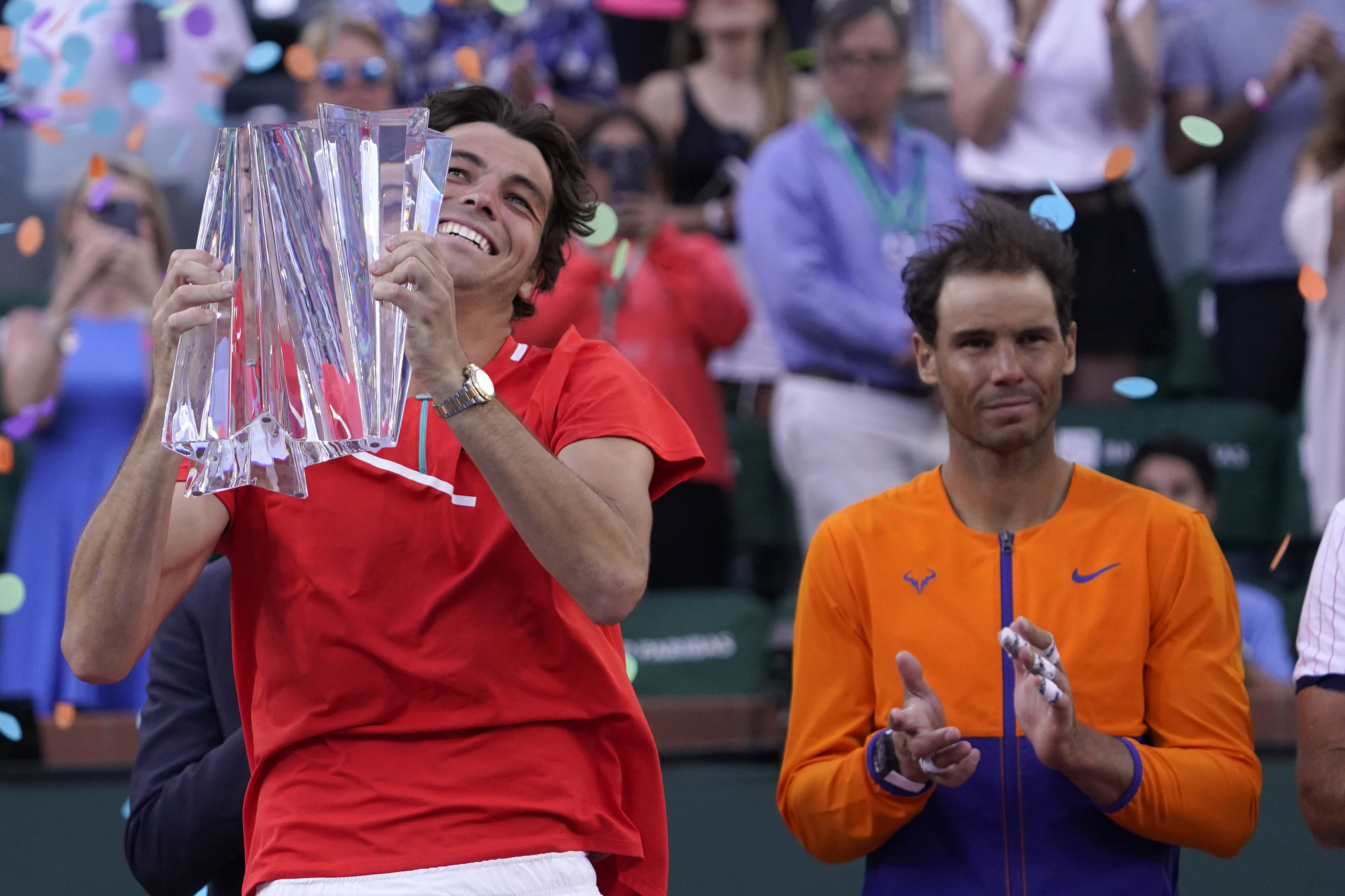 Taylor Fritz won his first Masters title by holding off a full-throttle charge from Rafael Nadal at Indian Wells, and ending his win streak at 20